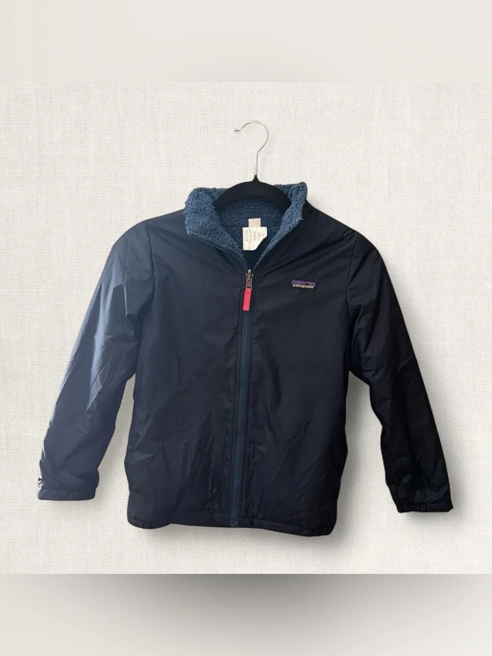 Patagonia Girls Navy Jacket with Light Blue Fleece Lining
